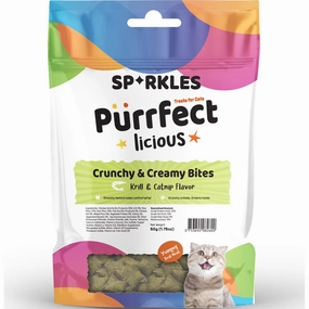 '3 FOR $6 (Exp 9Jul25)': Sparkles Purrfectlicious Crunchy & Creamy Bites Krill & Catnip Cat Treats 50g cat general supplies cat toys cat grooming cat food cat litter