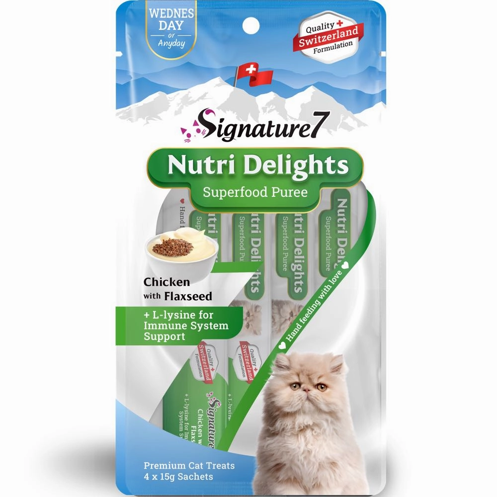 '3 FOR $9': Signature7 Nutri Delights Superfood Chicken With Flaxseed & L-lysine (Wed) Puree Cat Treats 60g cat general supplies cat toys cat grooming cat food cat litter