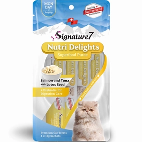 '3 FOR $9': Signature7 Nutri Delights Superfood Salmon & Tuna With Lotus Seed & Prebiotic (Mon) Puree Cat Treats 60g dog chew toys dog dental chews durable chew toys puppy chew toy bone chew
