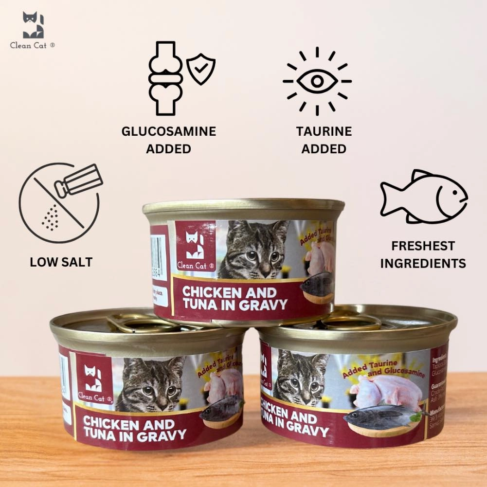 $8 OFF 24 cans: Clean Cat Chicken & Tuna in Gravy Canned Cat Food 80g x 24 cat general supplies cat toys cat grooming cat food cat litter