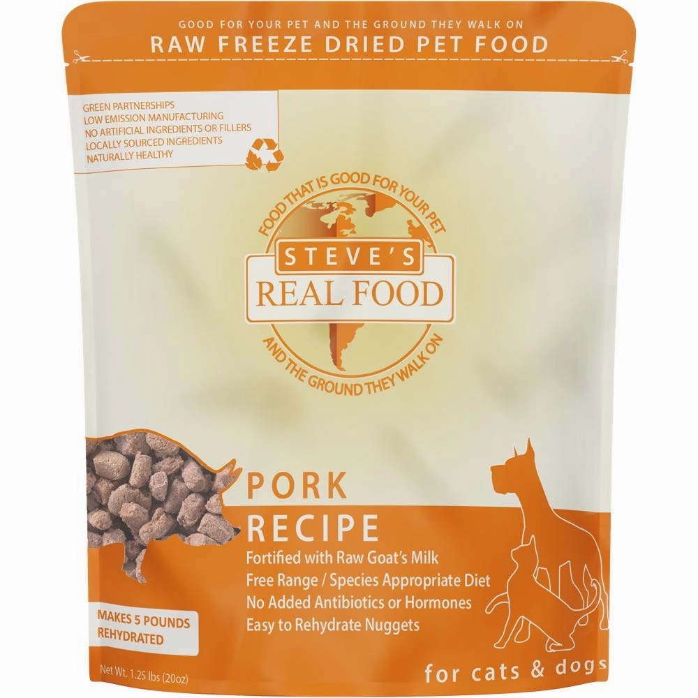 'BUNDLE DEAL FREE FD TREATS': Steve's Real Food Pork Grain-Free Freeze-Dried Raw Food For Cats & Dogs 20oz dog grooming shampoo collar crate feeding supplies