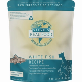 'BUNDLE DEAL FREE FD TREATS': Steve's Real Food White Fish Grain-Free Freeze-Dried Raw Food For Cats & Dogs 20oz dog grooming shampoo collar crate feeding supplies
