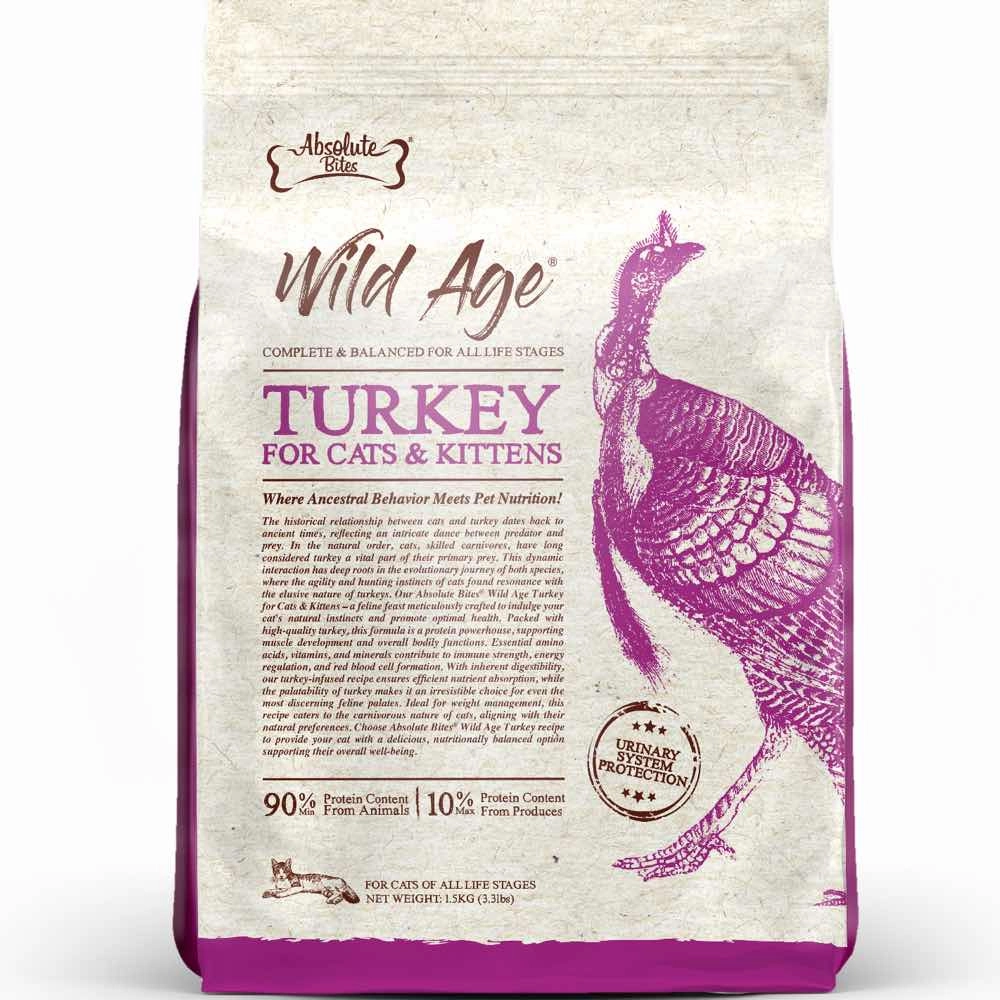 'BUNDLE DEAL/FREE TREAT': Absolute Bites Wild Age Turkey Dry Cat Food kitten food wet kitten food kitten milk kitten treats grain free kitten food