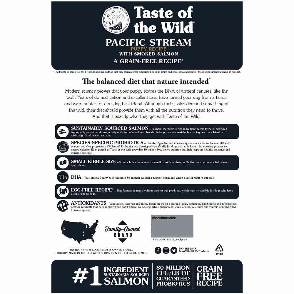 'BUNDLE DEAL/FREE TREAT': Taste of the Wild Pacific Stream PUPPY with Smoked Salmon Grain Free Dry Dog Food