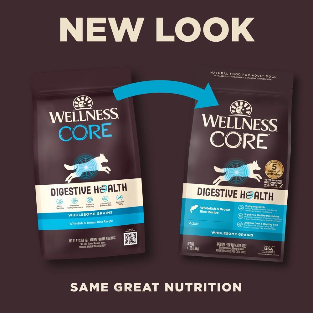 'FREE FD TREATS w 22lb': Wellness CORE Digestive Health Whitefish & Brown Rice Adult Dry Dog Food