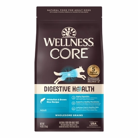 'FREE FD TREATS w 22lb': Wellness CORE Digestive Health Whitefish & Brown Rice Adult Dry Dog Food dog grooming shampoo collar crate feeding supplies