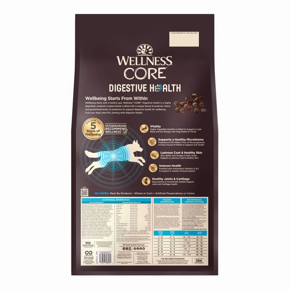 'FREE FD TREATS w 22lb': Wellness CORE Digestive Health Whitefish & Brown Rice Adult Dry Dog Food