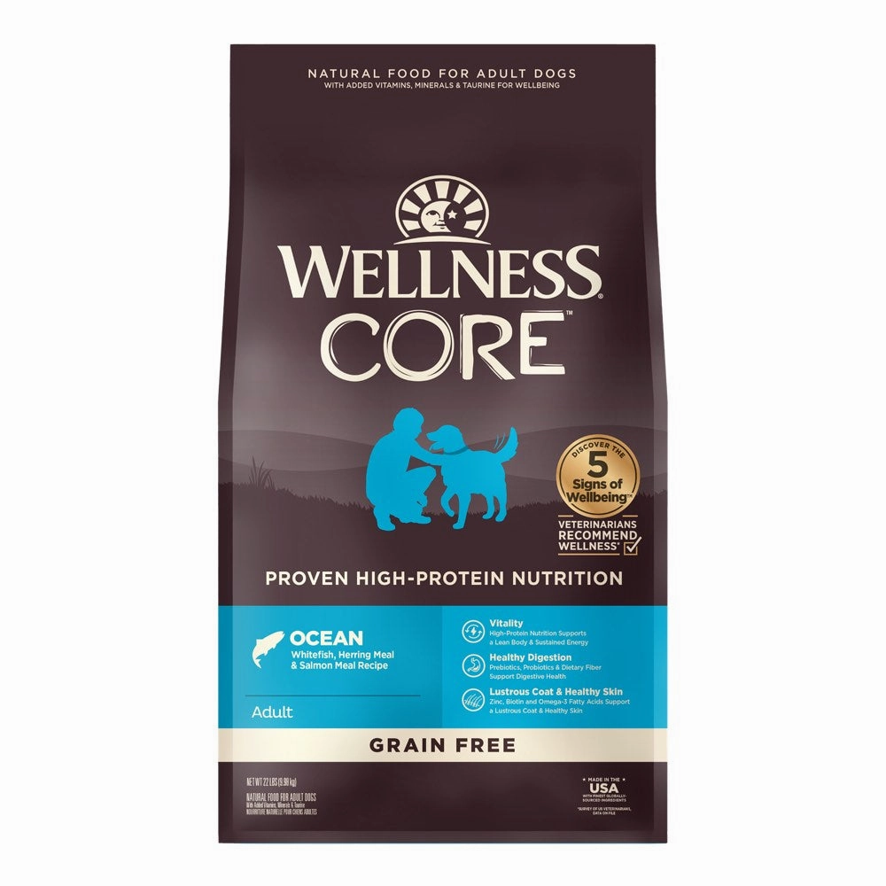 'FREE FD TREATS w 4lb & 22lb': Wellness CORE Grain-Free Ocean Dry Dog Food