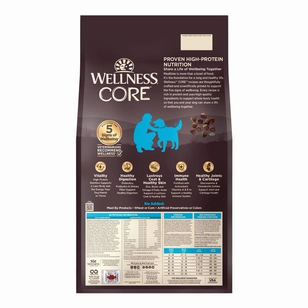 'FREE FD TREATS w 4lb & 22lb': Wellness CORE Grain-Free Ocean Dry Dog Food
