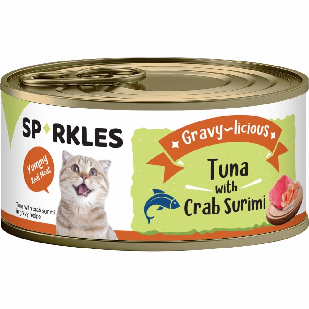 'FREE TREATS w 24cans': Sparkles Gravy-licious Tuna With Crab Surimi Canned Cat Food 80g x 24 cat food cans soft cat food high protein cat food natural cat food senior cat food