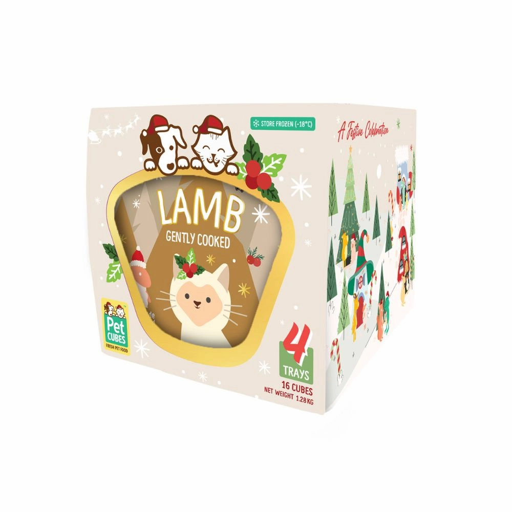 *FROZEN* PetCubes Cat Gently Cooked Lamb Christmas Edition 1.28kg (4 x 320g) (EXPIRY NOV 2025)