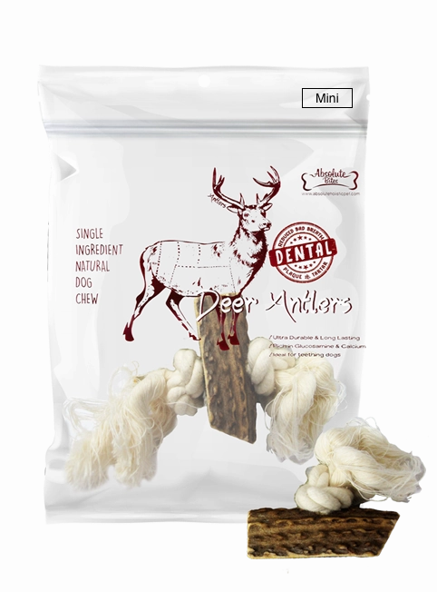 Absolute Bites Deer Antler with Rope Dental Dog Chew no pull dog harness nylon dog leash dog walking set dog vest harness pet lead