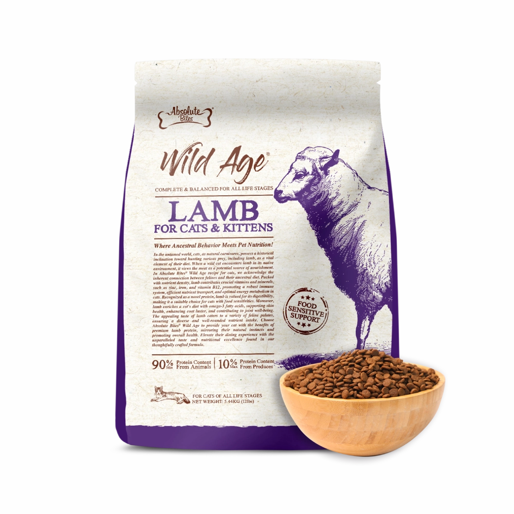 Absolute Bites Wild Age Cat Lamb Complete & Balanced For All Life Stages 12lbs