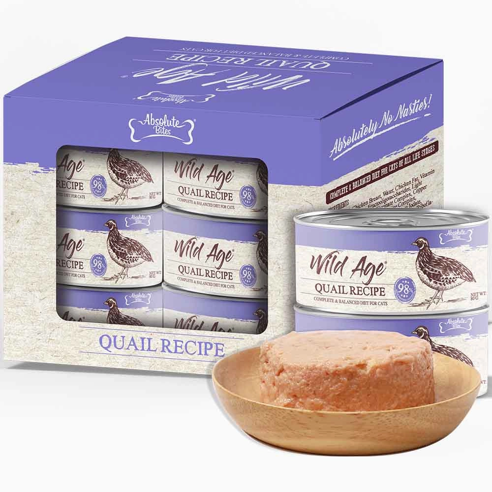 Absolute Bites Wild Age Quail Complete & Balanced Diet Canned Cat Food 80g - Box of 6 canned cat food wet cat food grain free cat food cat stew cat food pouch