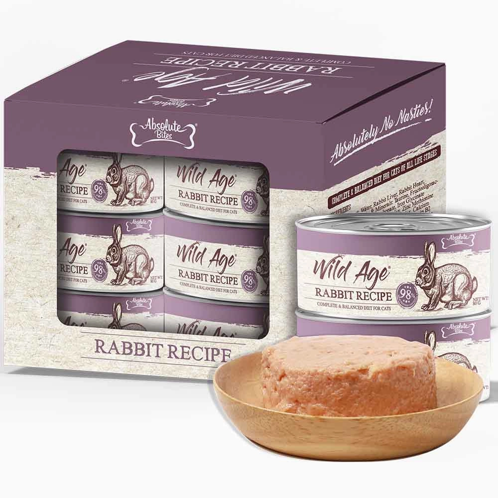 Absolute Bites Wild Age Rabbit Complete & Balanced Diet Canned Cat Food 80g - Box of 6 cat snacks catnip treats healthy cat food cat reward treats low calorie cat food