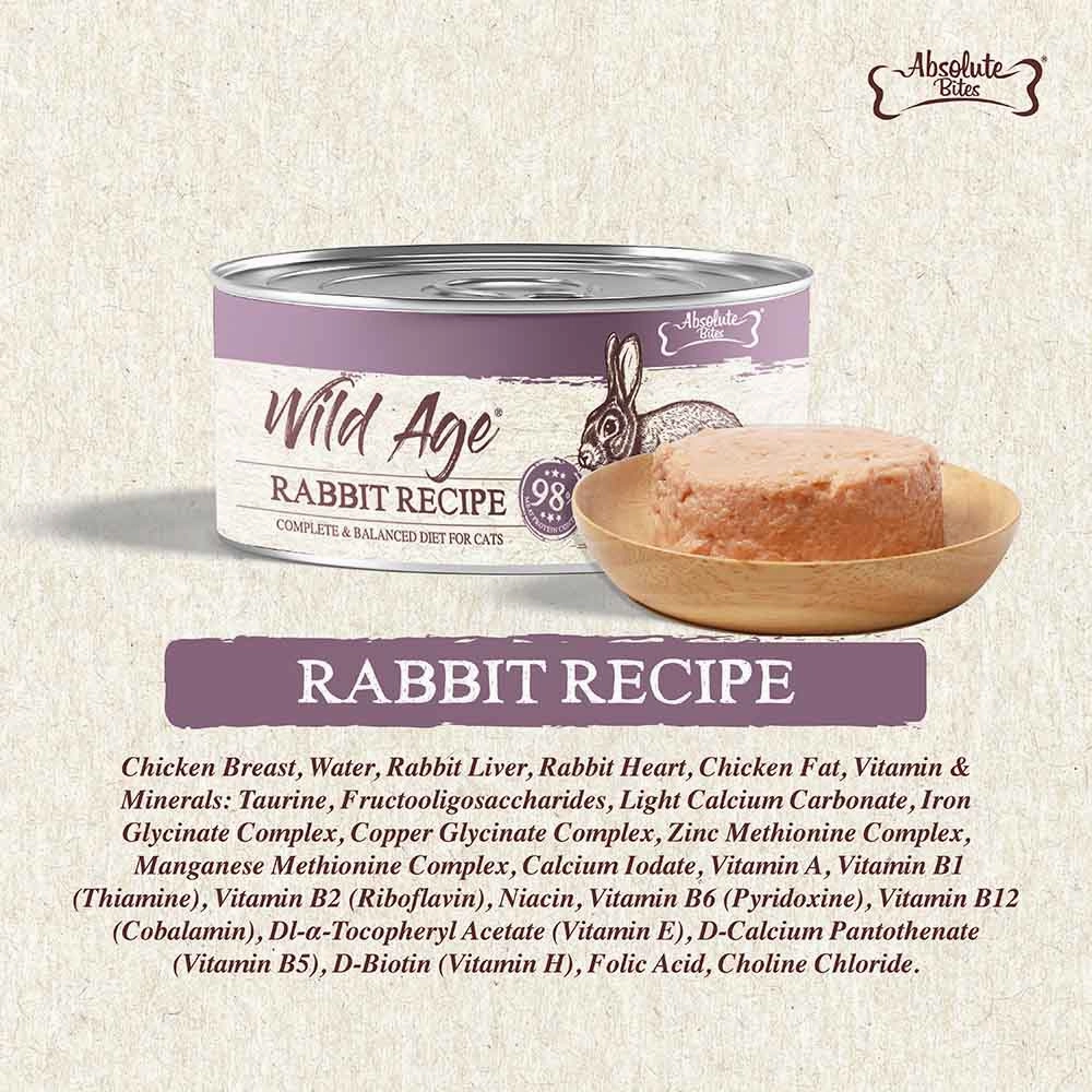 Absolute Bites Wild Age Rabbit Complete & Balanced Diet Canned Cat Food 80g - Box of 6