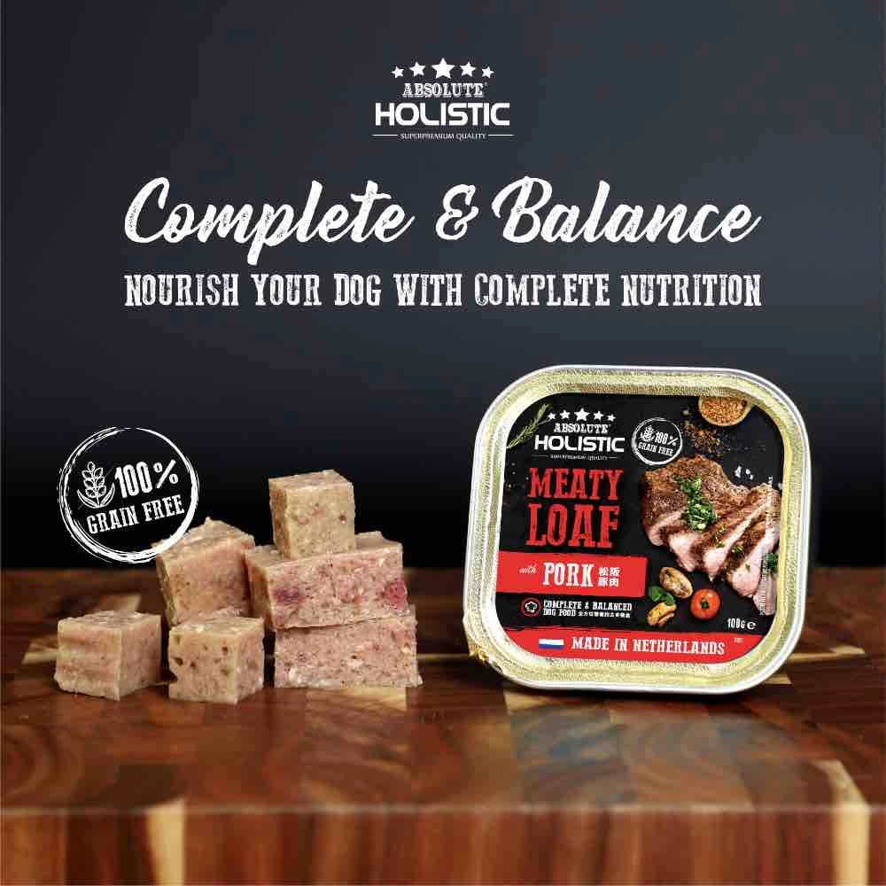 Absolute Holistic Pork Complete & Balanced Meaty Loaf Wet Tray Dog Food 100g