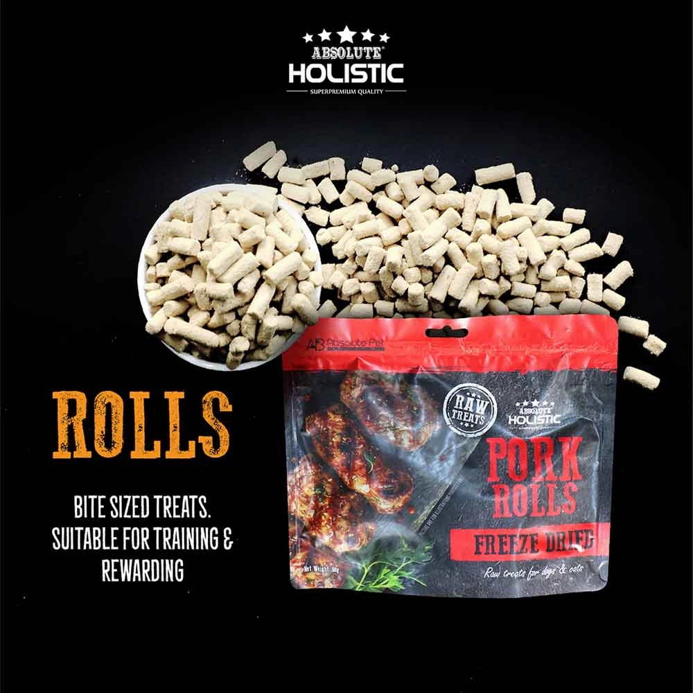 Absolute Holistic Pork Rolls Freeze Dried Raw Treats for Cats & Dogs 60g