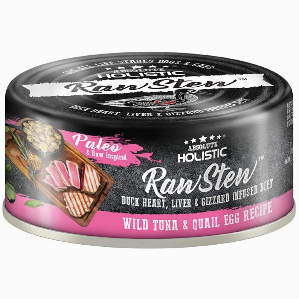 Absolute Holistic Raw Stew Wild Tuna & Quail Egg Grain-Free Canned Cat & Dog Food 80g cat food cans soft cat food high protein cat food natural cat food senior cat food