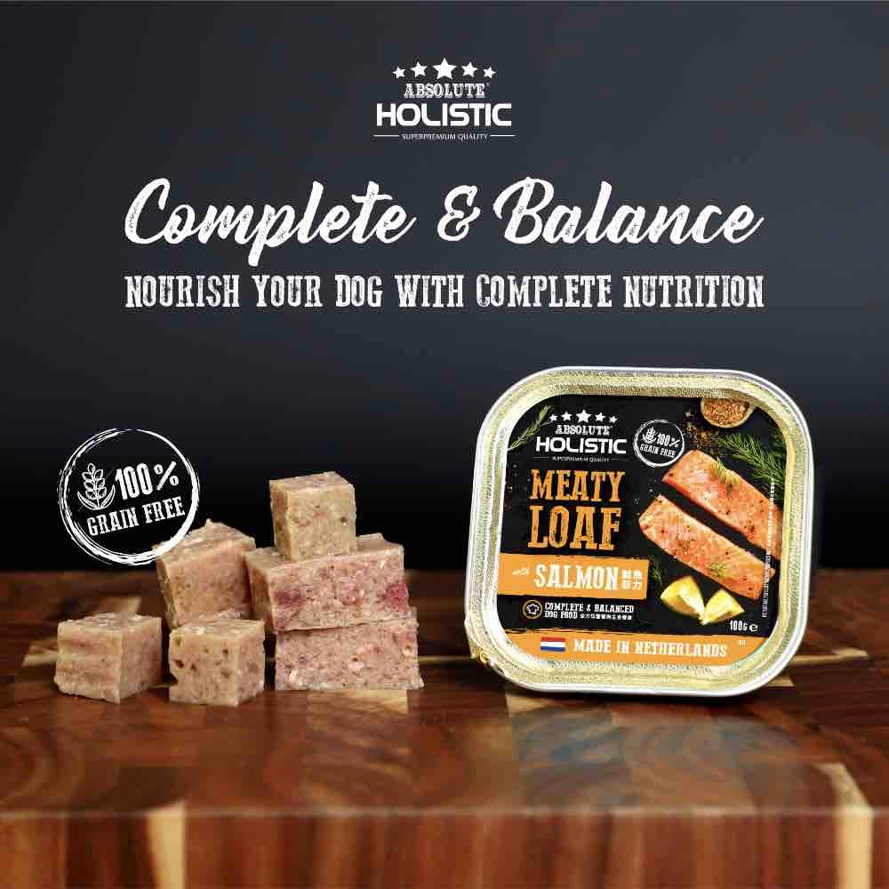 Absolute Holistic Salmon Complete & Balanced Meaty Loaf Wet Tray Dog Food 100g