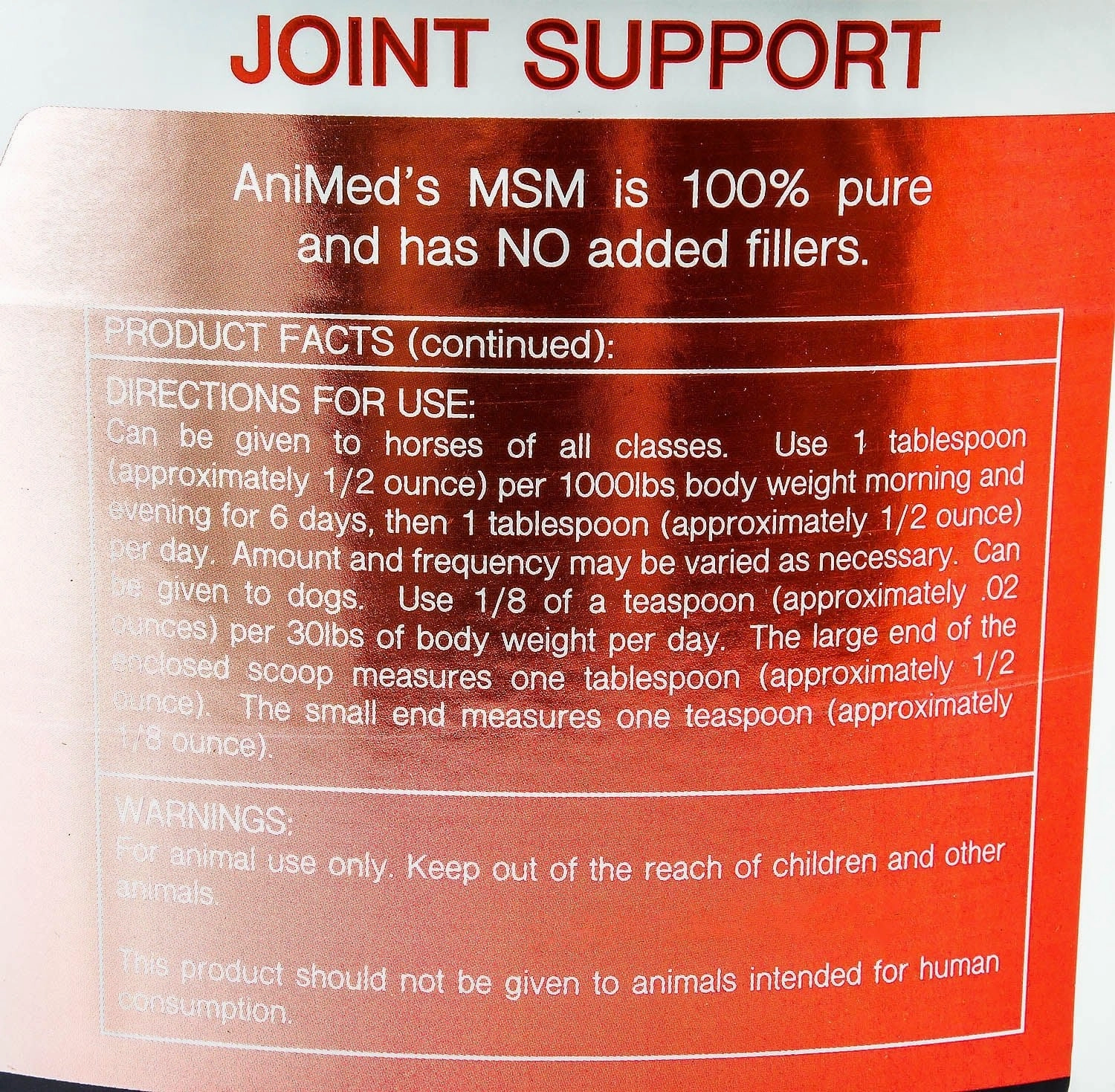 AniMed Pure MSM Joint Supplement for Horses