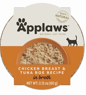 Applaws Natural Wet Chicken Breast with Tuna Roe in Broth cat calming diffuser cat stress relief anxiety cat treats cat relaxing spray pet mood aid