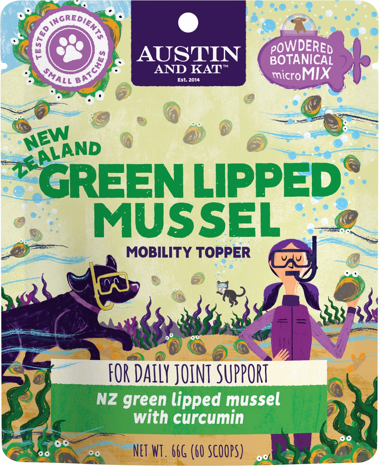 Austin and Kat Meal Enhancing Topper - Green Lipped Mussel 66g Pouch pig feed piglet nutrition pig food pellets pig vitamins pig treats