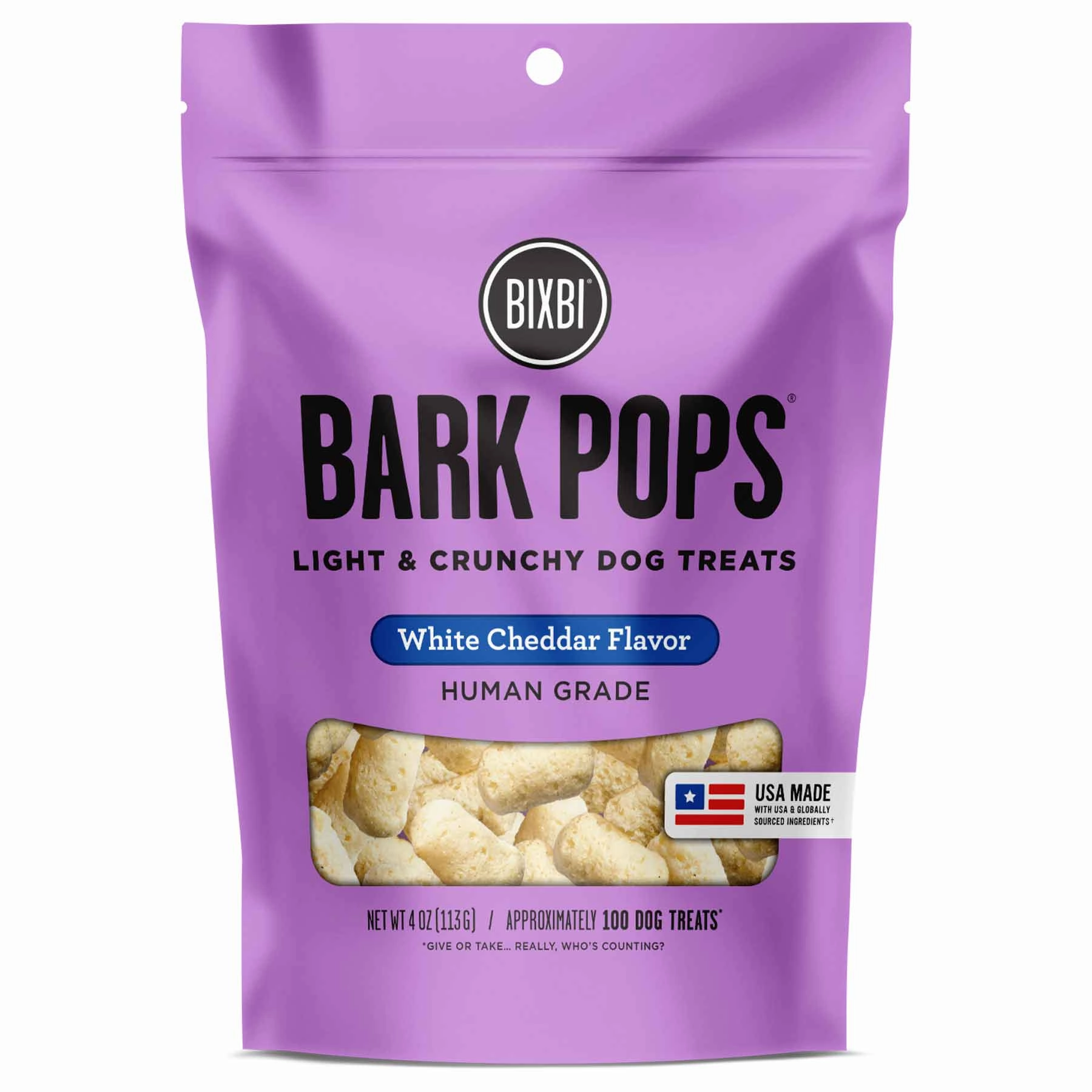 Bixbi Bark Pops White Cheddar Flavour Light & Crunchy Training Dog Treats 4oz dog supplies dog food toys accessories dog bed