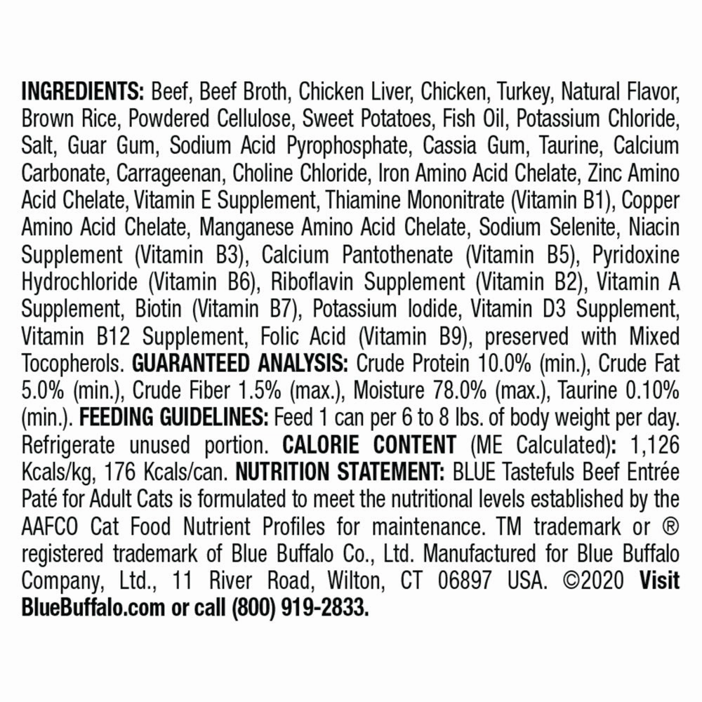 Blue Buffalo Tastefuls Natural Pate Beef Entree Wet Cat Food