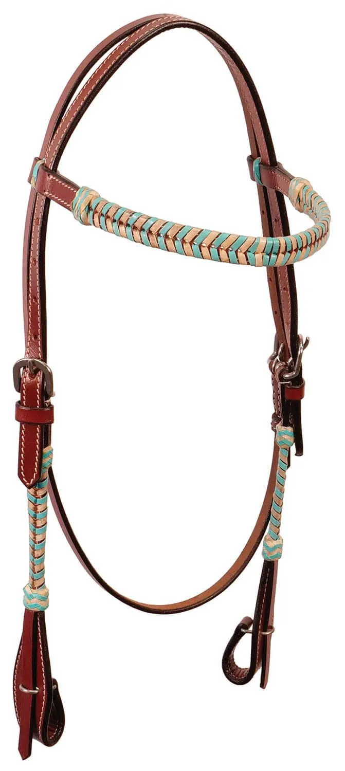 Buffalo Leather Turquoise Rawhide Laced Browband Headstall