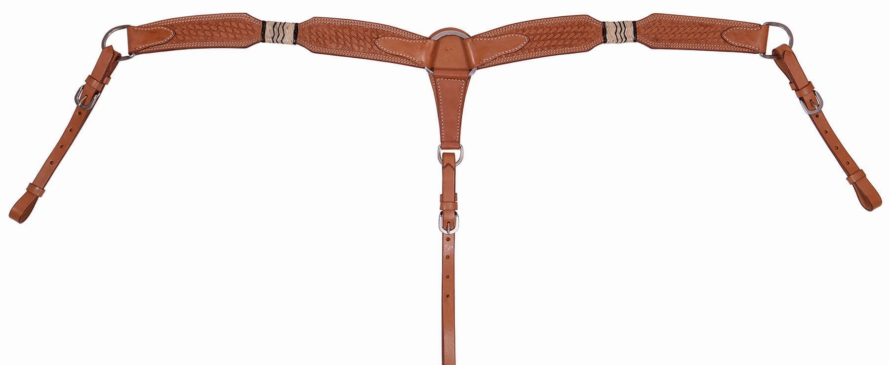 Buffalo Leather Rawhide & Basketweave Contoured Breast Collar