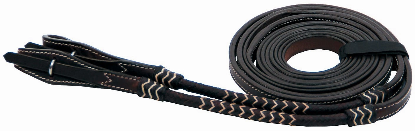 Buffalo Leather Rolled Rawhide Split Reins, 8 ft