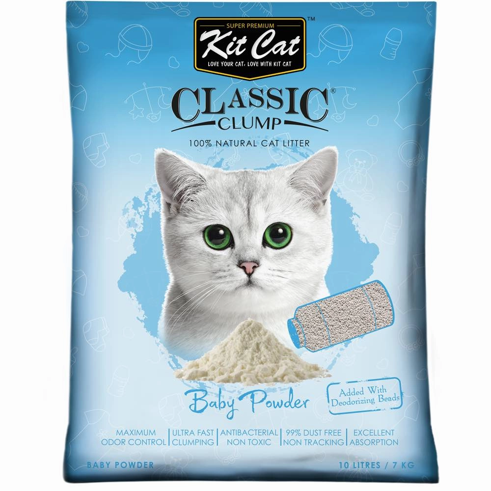 BUNDLE DEAL: Kit Cat Classic Clump Baby Powder Clay Cat Litter 10L kitten supplies kitten toys kitten food kitten litter box kitten bed