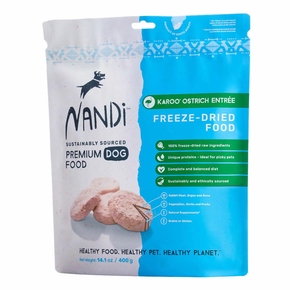BUNDLE DEAL: Nandi Karoo Ostrich Entree Grain-Free Freeze-Dried Dog Food 400g dog supplies dog food toys accessories dog bed
