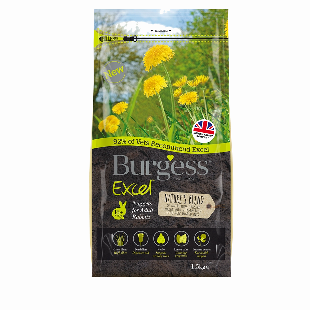 Burgess Excel Nature's Blend Nuggets for Adult Rabbits 1.5kg cat vitamins cat digestive aid cat immune support cat joint supplement cat skin supplement