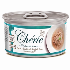 Cherie Flaked Yellowfin Mix Skipjack Tuna Entres In Gravy Canned Cat Food 80g canned cat food wet cat food grain free cat food cat stew cat food pouch