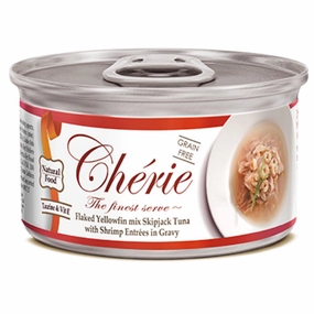 Cherie Flaked Yellowfin Mix Skipjack Tuna With Shrimp Entres In Gravy Canned Cat Food 80g cat food cans soft cat food high protein cat food natural cat food senior cat food