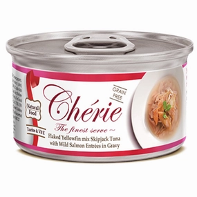 Cherie Flaked Yellowfin Mix Skipjack Tuna With Wild Salmon Entres In Gravy Canned Cat Food 80g canned cat food wet cat food grain free cat food cat stew cat food pouch