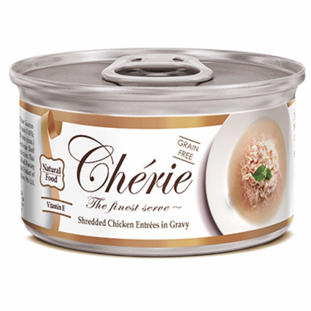 Cherie Shredded Chicken Entres In Gravy Canned Cat Food 80g cat food cans soft cat food high protein cat food natural cat food senior cat food