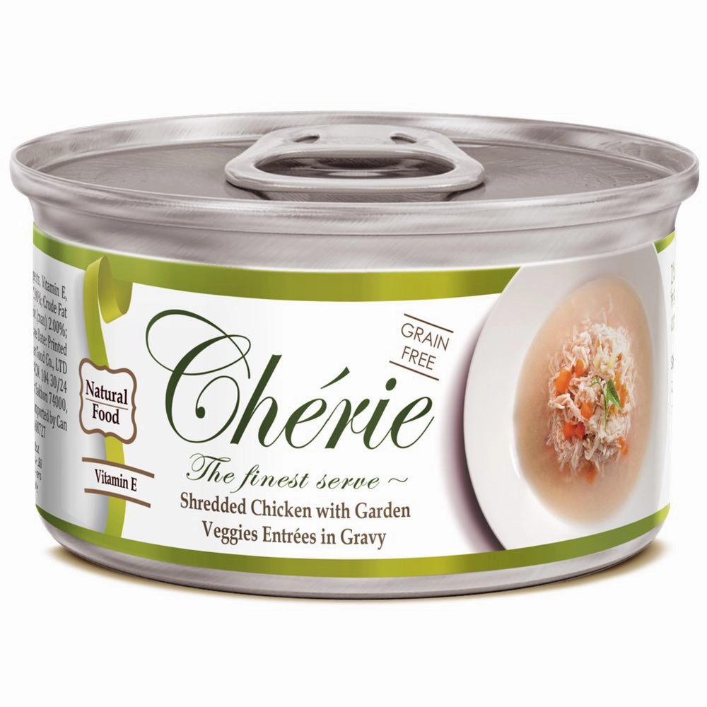 Cherie Shredded Chicken With Garden Veggies Entrees In Gravy Canned Cat Food 80g dry cat food cat treats grain free cat food kitten treats cat dental treats