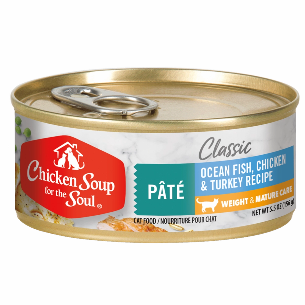 Chicken Soup For The Soul Weight & Mature Recipe with Ocean Fish, Chicken & Turkey Canned Cat Food cat calming diffuser cat stress relief anxiety cat treats cat relaxing spray pet mood aid