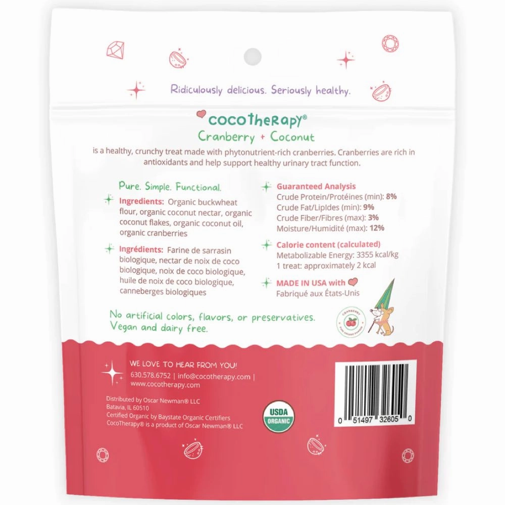 CocoTherapy Coco-Gems Cranberry   Coconut Organic Grain-Free Dog Treats 5oz