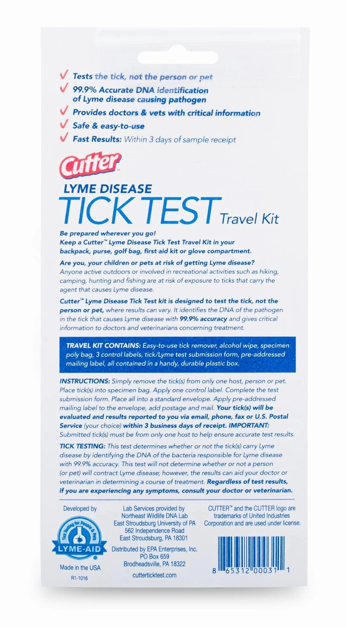 Cutter Lyme Disease Tick Test