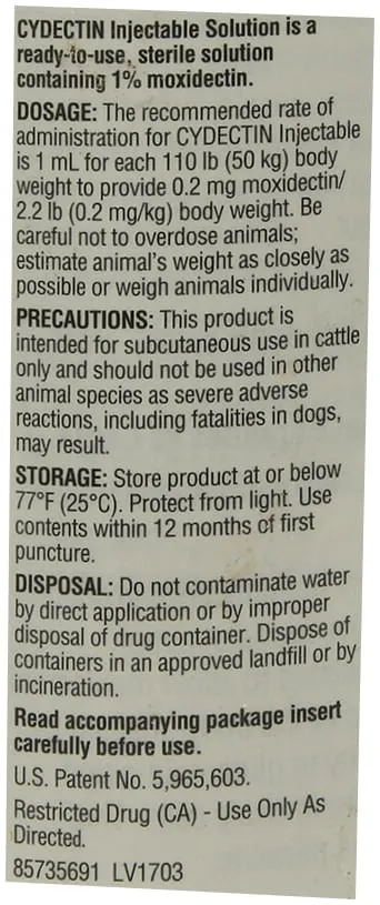 Cydectin Injectable Cattle Dewormer, 500 mL