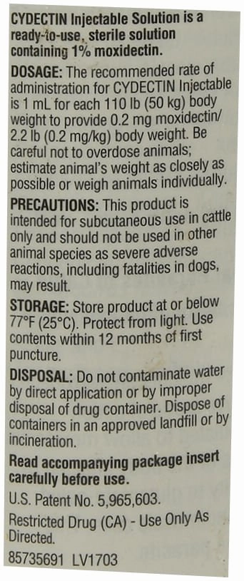 Cydectin Injectable Cattle Dewormer, 500 mL