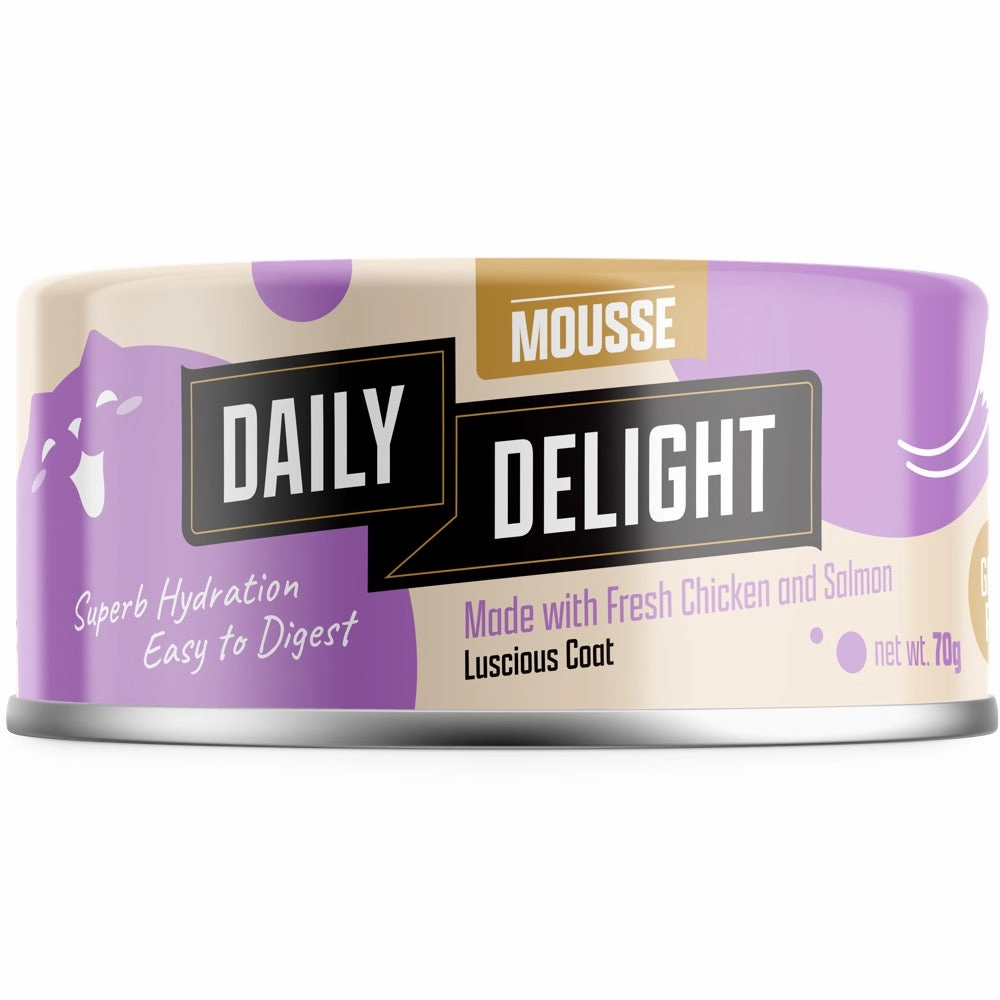 Daily Delight Mousse Chicken & Salmon Grain-Free Canned Cat Food 70g natural cat food soft cat treats freeze dried cat food organic cat treats indoor cat food