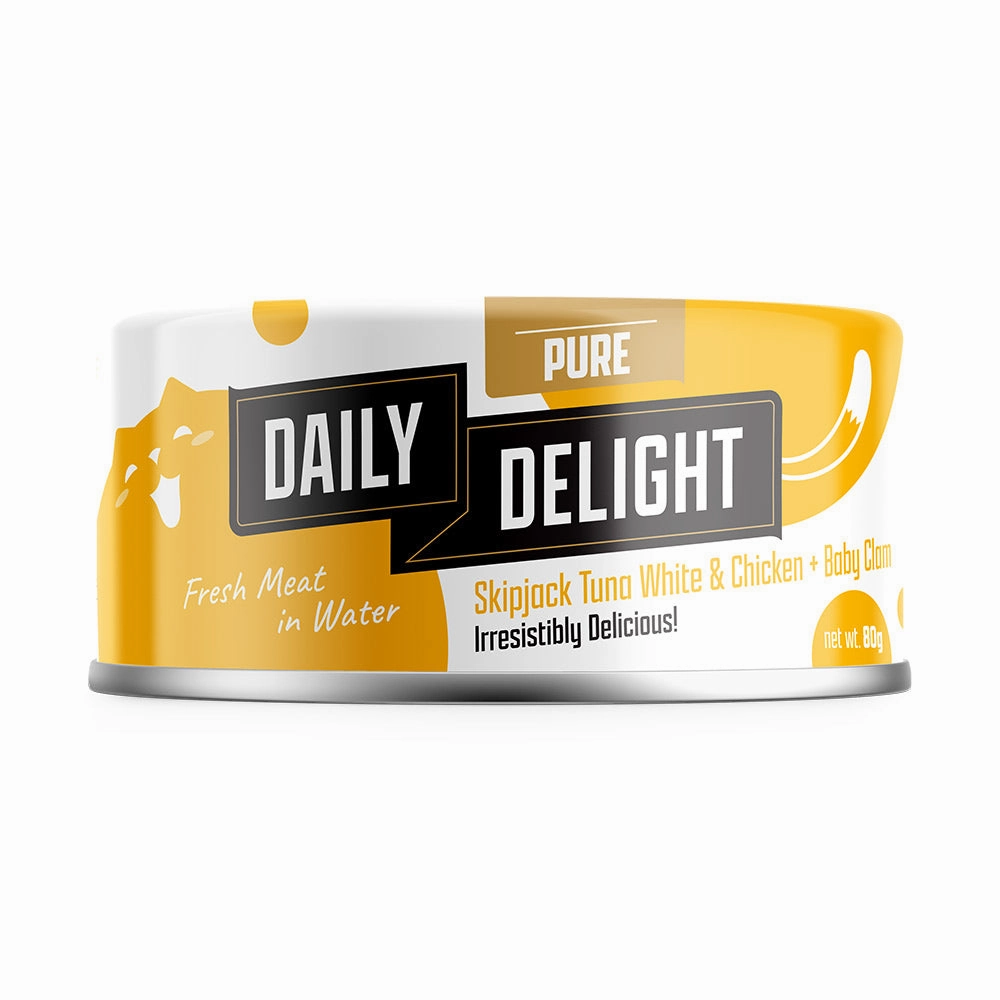 Daily Delight Pure Skipjack Tuna White & Chicken with Baby Clam Canned Cat Food 80g cat food cans soft cat food high protein cat food natural cat food senior cat food