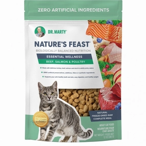 Dr. Marty Nature's Feast Essential Wellness Beef, Salmon and Poultry Freeze Dried Raw Cat Food freeze dried dog food raw food for dogs dog freeze meal high protein dog food grain free freeze dog food