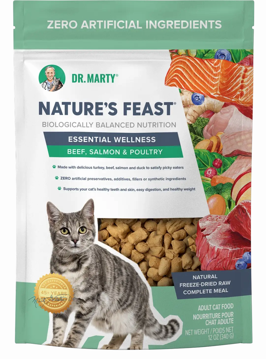 DR. MARTY Natures Feast Essential Wellness Poultry, Beef & Salmon Freeze Dried Raw Cat Food