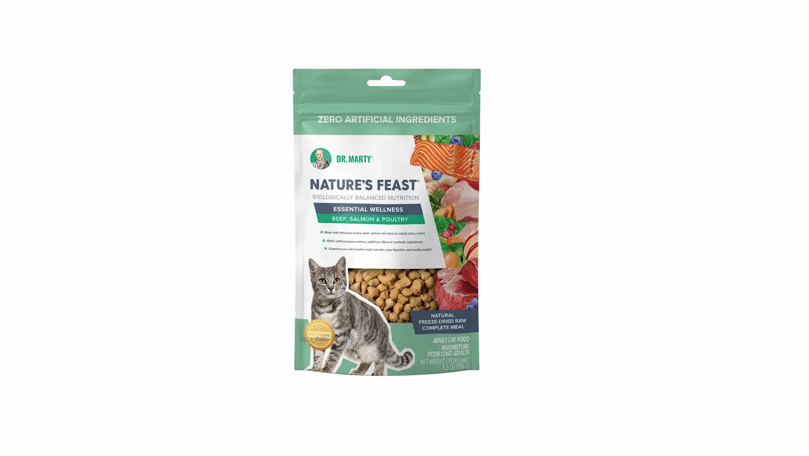 DR. MARTY Natures Feast Essential Wellness Poultry, Beef & Salmon Freeze Dried Raw Cat Food